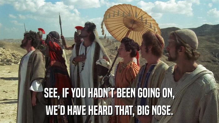 SEE, IF YOU HADN'T BEEN GOING ON, WE'D HAVE HEARD THAT, BIG NOSE. 