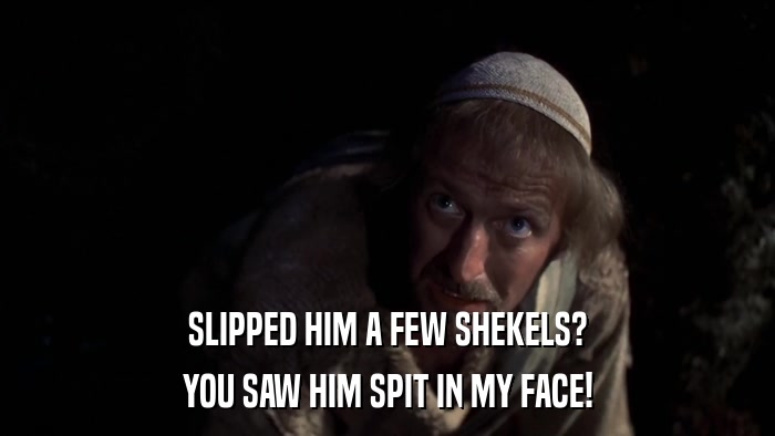 SLIPPED HIM A FEW SHEKELS? YOU SAW HIM SPIT IN MY FACE! 