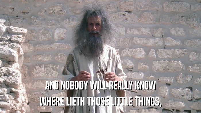 AND NOBODY WILL REALLY KNOW WHERE LIETH THOSE LITTLE THINGS, 