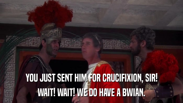 YOU JUST SENT HIM FOR CRUCIFIXION, SIR! WAIT! WAIT! WE DO HAVE A BWIAN. 