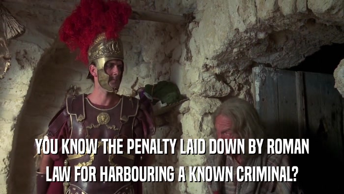 YOU KNOW THE PENALTY LAID DOWN BY ROMAN LAW FOR HARBOURING A KNOWN CRIMINAL? 