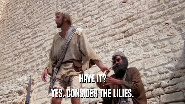 HAVE IT? YES. CONSIDER THE LILIES. 