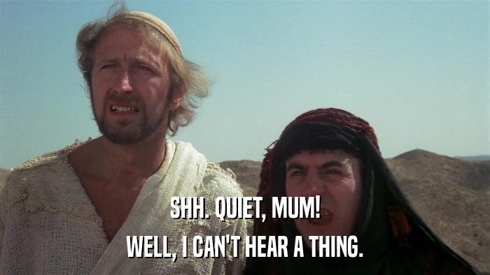 SHH. QUIET, MUM! WELL, I CAN'T HEAR A THING. 