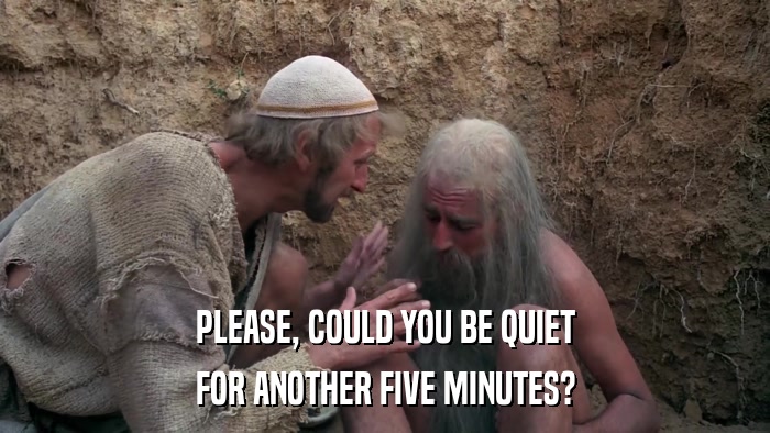 PLEASE, COULD YOU BE QUIET FOR ANOTHER FIVE MINUTES? 
