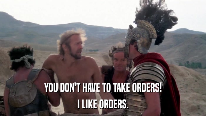 YOU DON'T HAVE TO TAKE ORDERS! I LIKE ORDERS. 