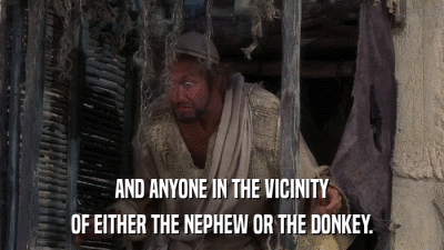AND ANYONE IN THE VICINITY OF EITHER THE NEPHEW OR THE DONKEY. 