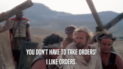 YOU DON'T HAVE TO TAKE ORDERS! I LIKE ORDERS. 