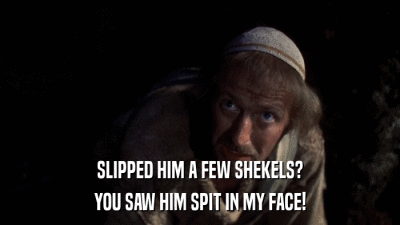 SLIPPED HIM A FEW SHEKELS? YOU SAW HIM SPIT IN MY FACE! 