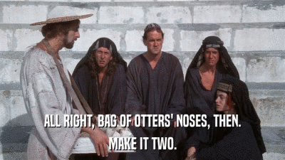 ALL RIGHT, BAG OF OTTERS' NOSES, THEN. MAKE IT TWO. 