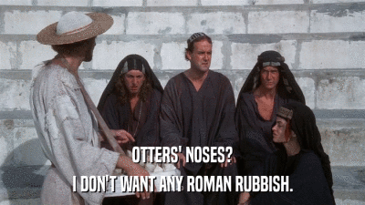 OTTERS' NOSES? I DON'T WANT ANY ROMAN RUBBISH. 