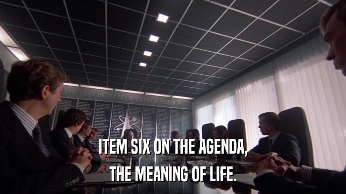 ITEM SIX ON THE AGENDA, THE MEANING OF LIFE. 