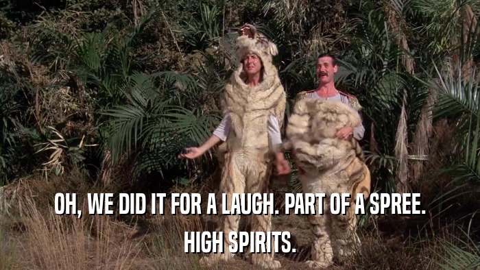 OH, WE DID IT FOR A LAUGH. PART OF A SPREE. HIGH SPIRITS. 