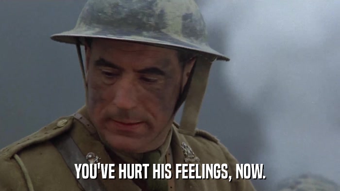 YOU'VE HURT HIS FEELINGS, NOW.  