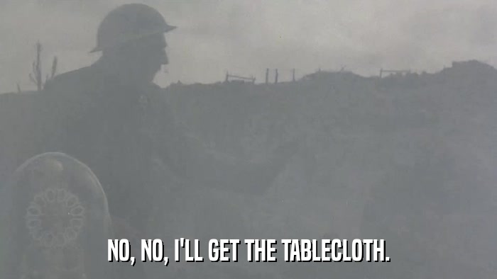 NO, NO, I'LL GET THE TABLECLOTH.  