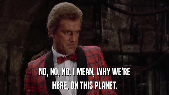 NO, NO, NO. I MEAN, WHY WE'RE HERE, ON THIS PLANET. 