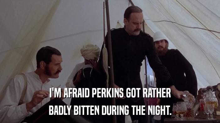 I'M AFRAID PERKINS GOT RATHER BADLY BITTEN DURING THE NIGHT. 