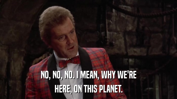 NO, NO, NO. I MEAN, WHY WE'RE HERE, ON THIS PLANET. 