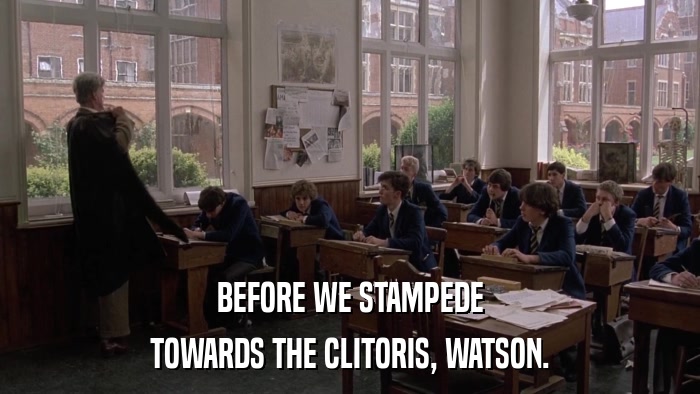BEFORE WE STAMPEDE TOWARDS THE CLITORIS, WATSON. 