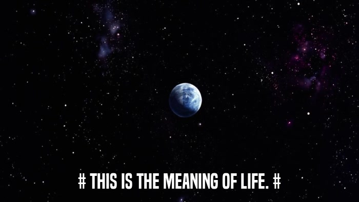 # THIS IS THE MEANING OF LIFE. #  