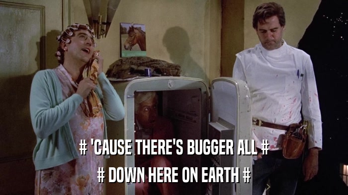 # 'CAUSE THERE'S BUGGER ALL # # DOWN HERE ON EARTH # 