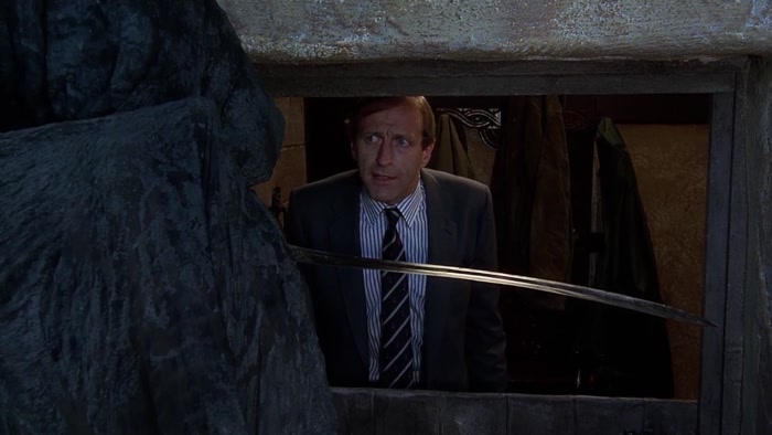 WOMAN: WHO IS IT, DARLING? IT'S A MR. DEATH OR SOMETHING. 