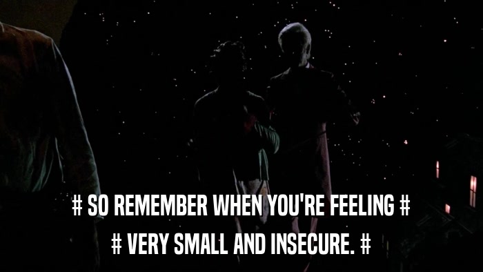 # SO REMEMBER WHEN YOU'RE FEELING # # VERY SMALL AND INSECURE. # 