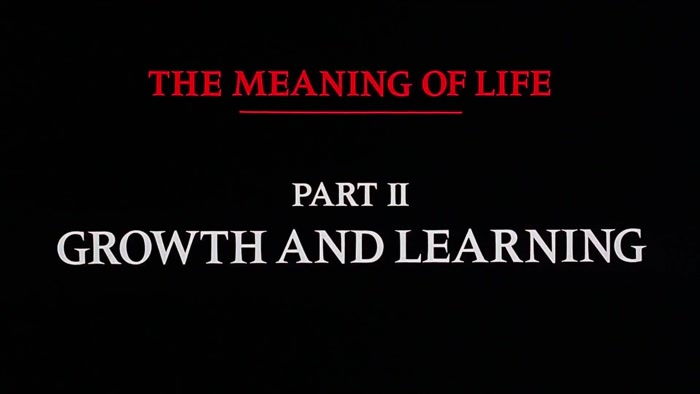 NARRATOR: THE MEANING OF LIFE, PART TWO. GROWTH AND LEARNING. 