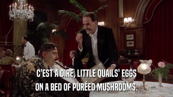 C'EST A DIRE, LITTLE QUAILS' EGGS ON A BED OF PURéED MUSHROOMS. 