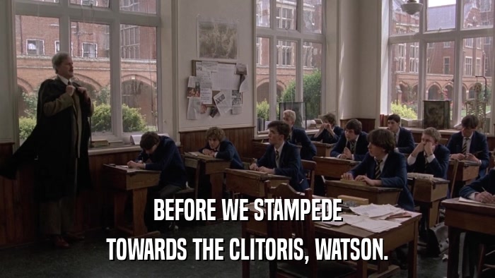 BEFORE WE STAMPEDE TOWARDS THE CLITORIS, WATSON. 