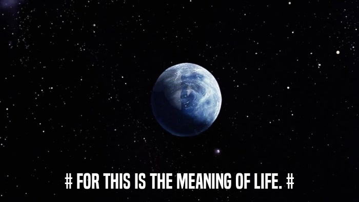 # FOR THIS IS THE MEANING OF LIFE. #  