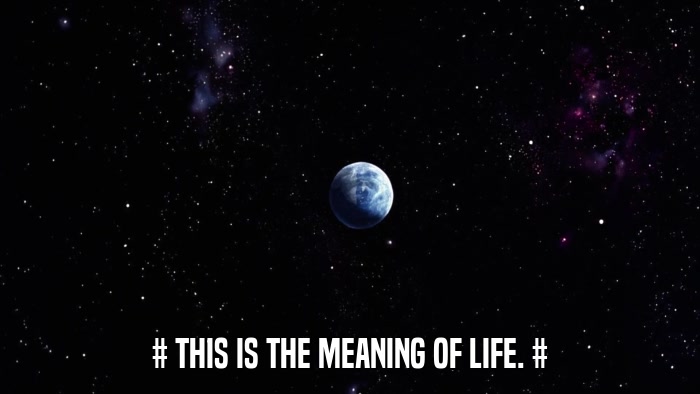 # THIS IS THE MEANING OF LIFE. #  