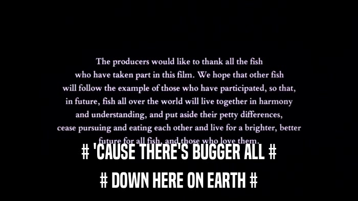 # 'CAUSE THERE'S BUGGER ALL # # DOWN HERE ON EARTH # 