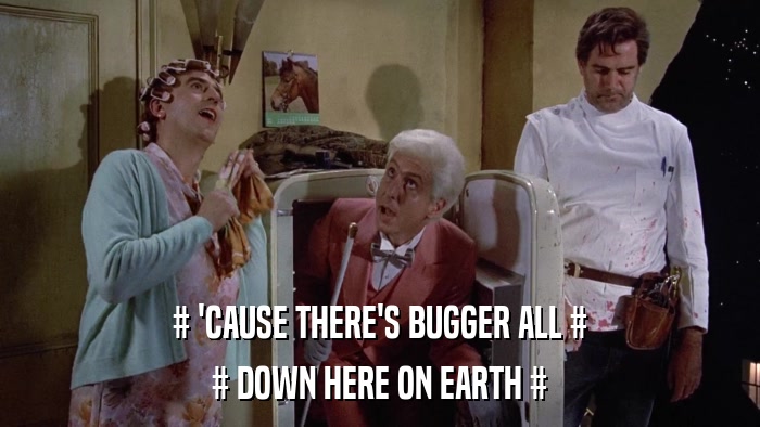 # 'CAUSE THERE'S BUGGER ALL # # DOWN HERE ON EARTH # 