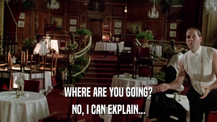 WHERE ARE YOU GOING? NO, I CAN EXPLAIN... 