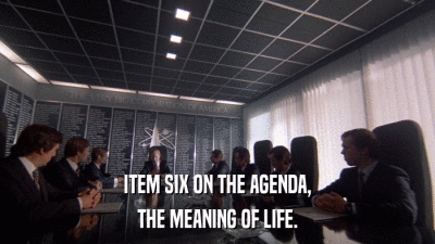 ITEM SIX ON THE AGENDA, THE MEANING OF LIFE. 