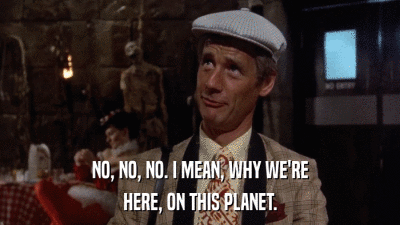 NO, NO, NO. I MEAN, WHY WE'RE HERE, ON THIS PLANET. 