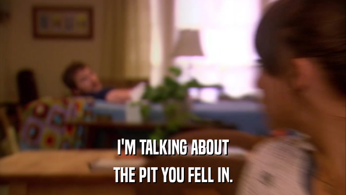 I'M TALKING ABOUT THE PIT YOU FELL IN. 