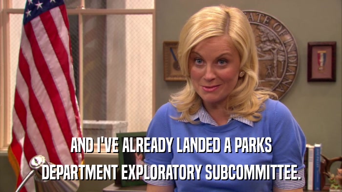 AND I'VE ALREADY LANDED A PARKS DEPARTMENT EXPLORATORY SUBCOMMITTEE. 