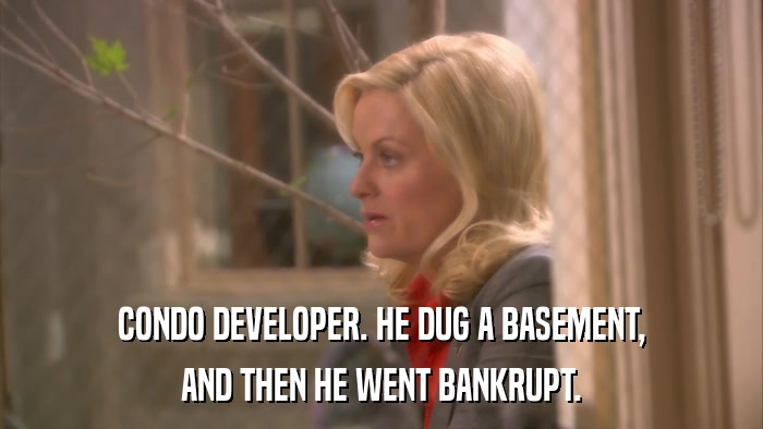 CONDO DEVELOPER. HE DUG A BASEMENT, AND THEN HE WENT BANKRUPT. 