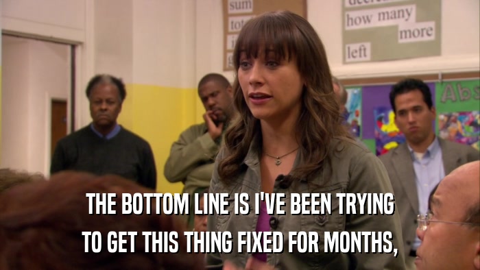 THE BOTTOM LINE IS I'VE BEEN TRYING TO GET THIS THING FIXED FOR MONTHS, 