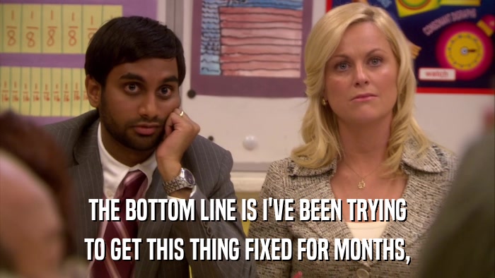 THE BOTTOM LINE IS I'VE BEEN TRYING TO GET THIS THING FIXED FOR MONTHS, 