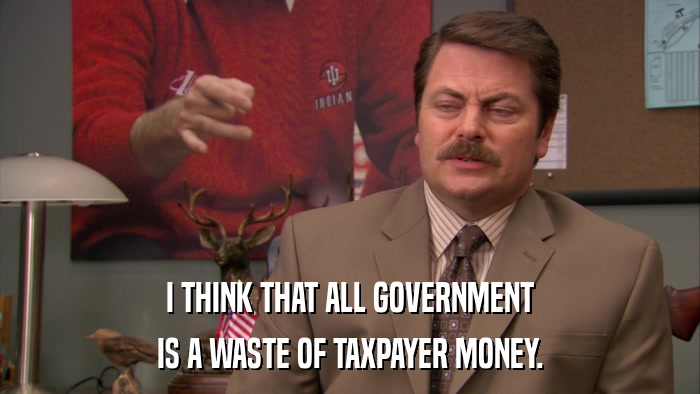 I THINK THAT ALL GOVERNMENT IS A WASTE OF TAXPAYER MONEY. 