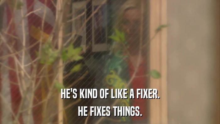 HE'S KIND OF LIKE A FIXER. HE FIXES THINGS. 