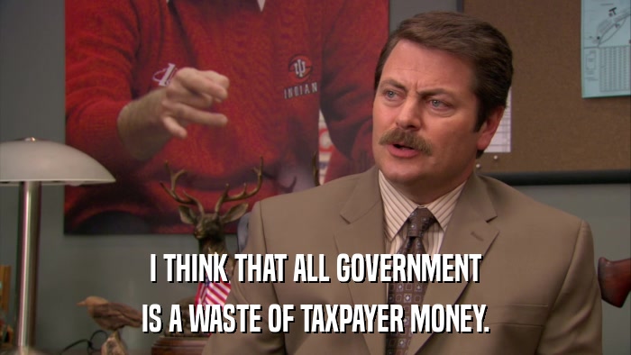 I THINK THAT ALL GOVERNMENT IS A WASTE OF TAXPAYER MONEY. 