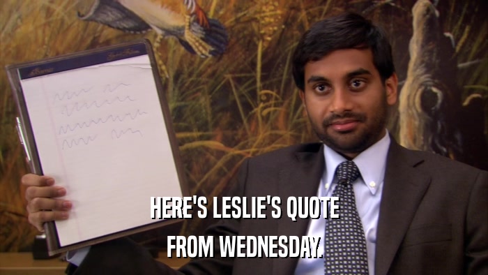 HERE'S LESLIE'S QUOTE FROM WEDNESDAY. 