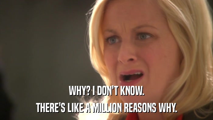 WHY? I DON'T KNOW. THERE'S LIKE A MILLION REASONS WHY. 