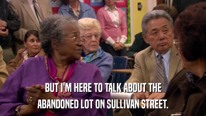 BUT I'M HERE TO TALK ABOUT THE ABANDONED LOT ON SULLIVAN STREET. 