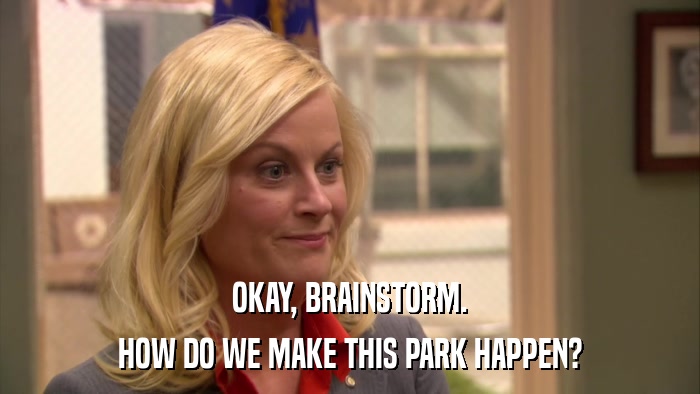 OKAY, BRAINSTORM. HOW DO WE MAKE THIS PARK HAPPEN? 