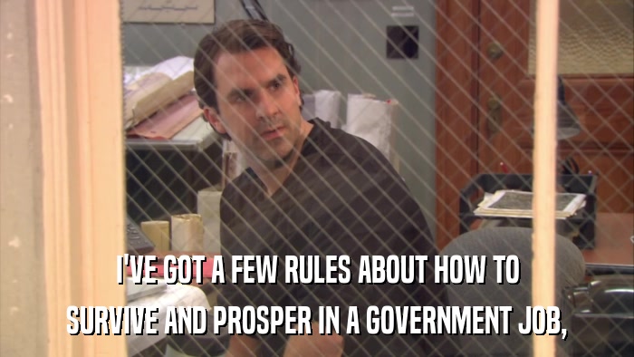 I'VE GOT A FEW RULES ABOUT HOW TO SURVIVE AND PROSPER IN A GOVERNMENT JOB, 