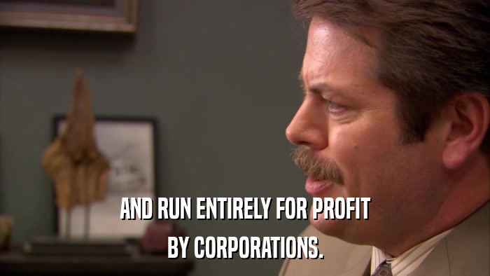 AND RUN ENTIRELY FOR PROFIT BY CORPORATIONS. 